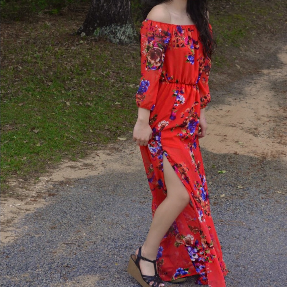 Red floral dress